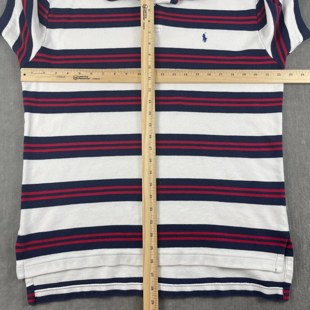 Polo Ralph Lauren Men L White Navy Red Striped Polo Shirt Embroidered Logo